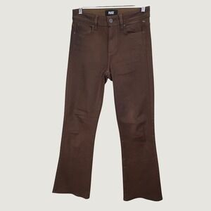 Paige Claudine Coated High Rise Crop Flare Jeans‎ 24 Brown Dark Academia Chic